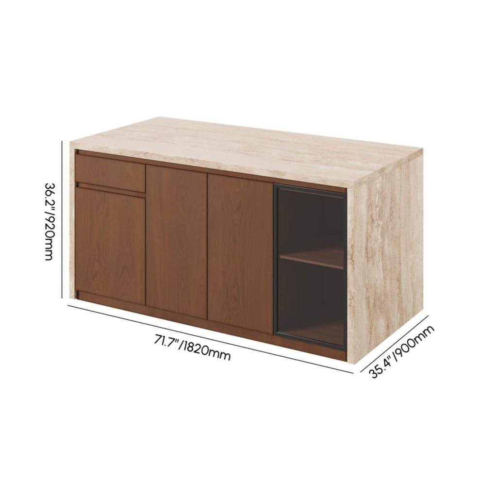 homary 72" Large Kitchen Island with Storage & LED Lights and Waterfall Edge, Wood Freestanding Island with Wine Rack, Drawers, Cabinet & Shelves, Modern for Kitchen & Dining Room