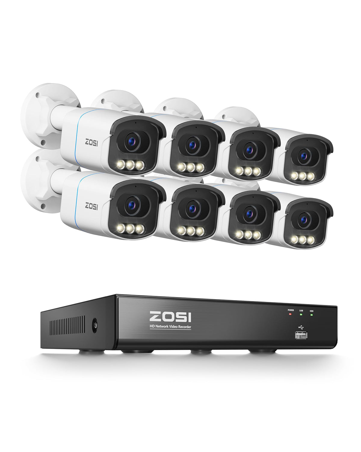ZOSI 4K PoE Security Camera System,4pcs 4K C186 Aurora Lux Outdoor Indoor Wired Cameras,True Full Color Night Vision,Person Vehicle Detection,2 Way Audio,8MP 8CH NVR with 2TB HDD for 24/7 Recording