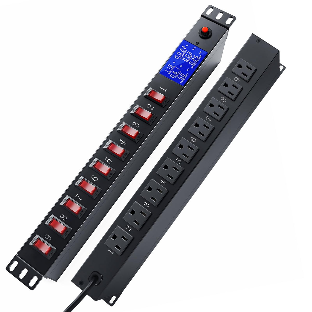 1U Rack Mount PDU Power Strip 9 Outlet Individual Switch