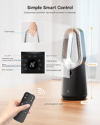 ULTTY Space Heater and Bladeless Fan Combo, 1400W Electric Heater with Remote, 80° Oscillation, 8H Timer, 6-Color Ambient Light, Overheat and Tip-Over Protection, Quiet PTC Heater for Bedroom Office