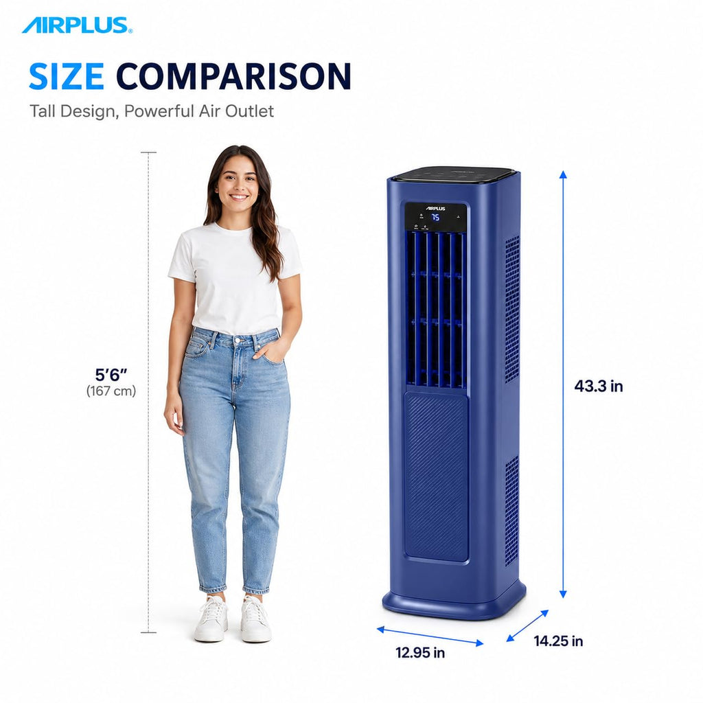 AIRPLUS Smart Portable Air Conditioner, 12,000 BTU Cooling/Heating Air Conditioner for Bedroom with Drainage-free Cooling, Dehumidifier, Fan, 24h Timer for 700 Sq Ft Rooms, Blue