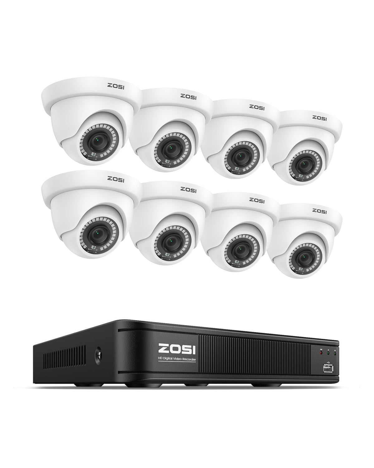 ZOSI 3K Lite Wired Security Camera System, 8 X 1080p Dome Cameras, NO HDD