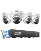 ZOSI 4K 8CH PoE Security Camera System, 8X 8MP Outdoor Dome Cam, 2TB HDD