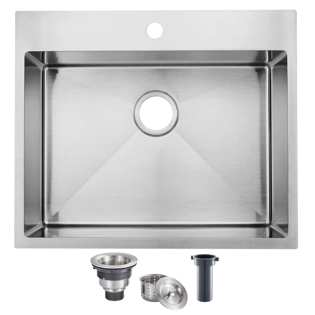 33x22 Black Drop In Kitchen Sink, 33 Inch All In One Topmount Gunmetal Black Stainless Steel Single Bowl Overmount Double Ledges Workstation Sink with Accessories