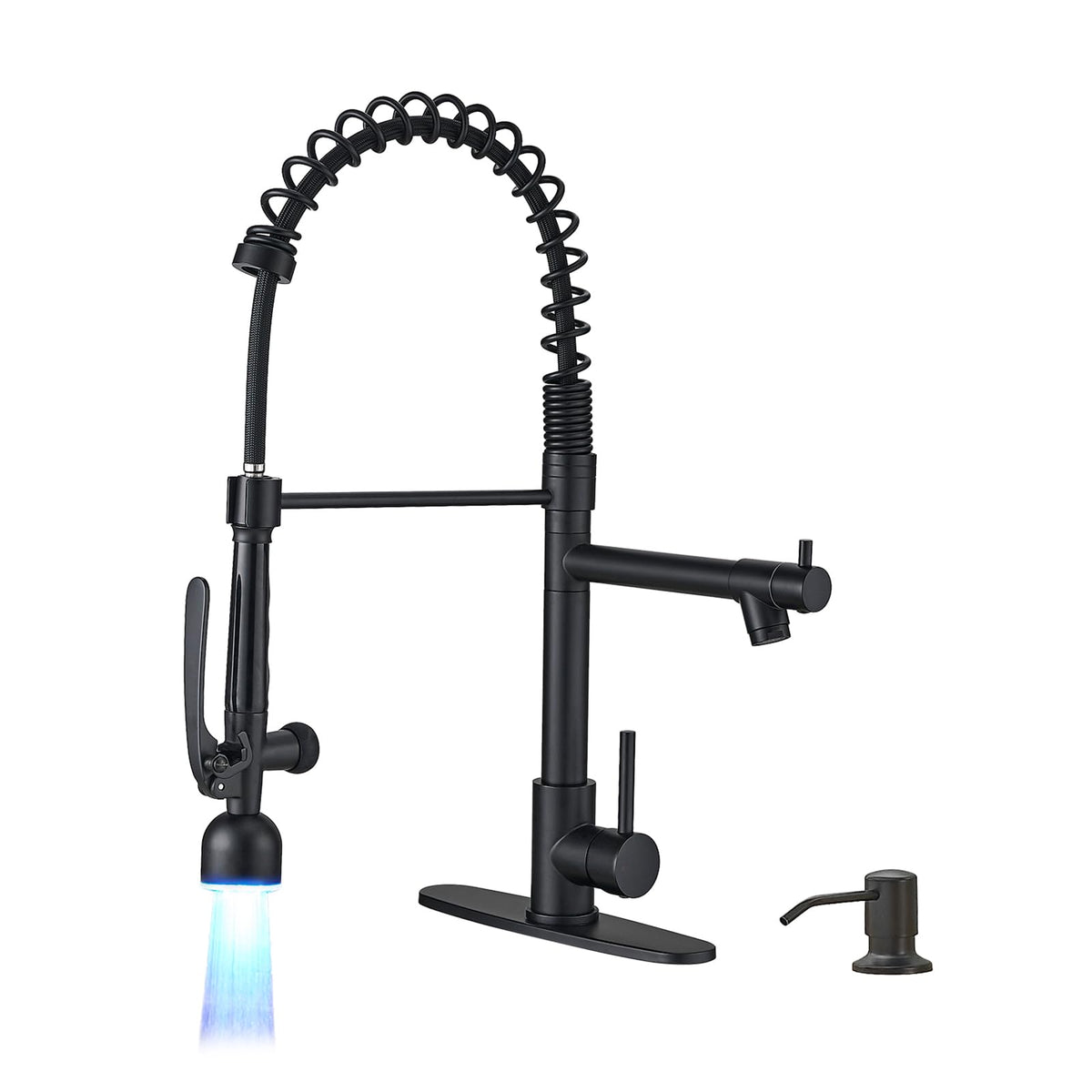Fapully Black Kitchen Faucet with Pull Down Sprayer,Commercial LED Kitchen Faucet,Single Handle Single Hole Kitchen Sink Faucets