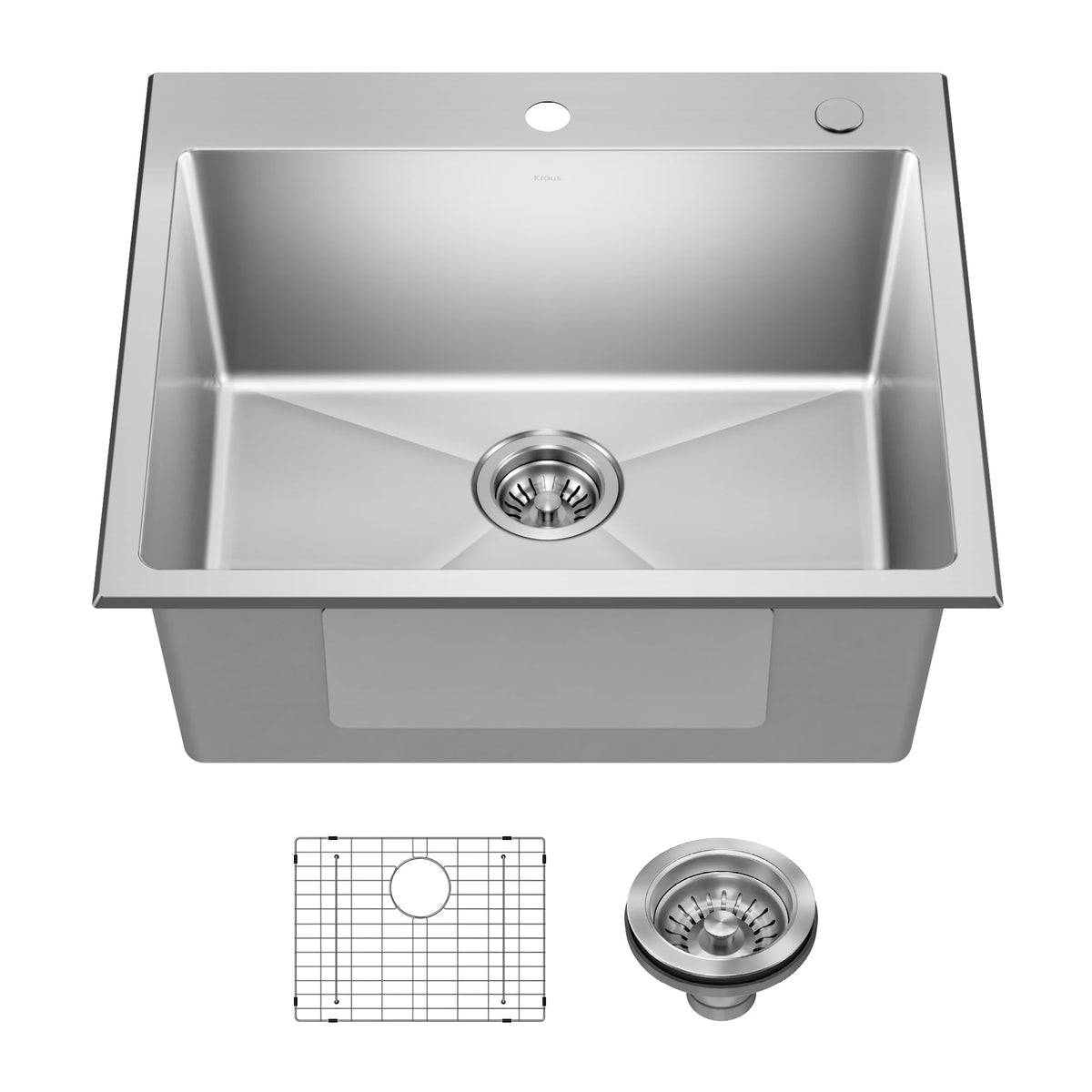 KRAUS Fairlane 33 in Drop In/Top Mount Workstation Single Bowl 18-Gauge Stainless Steel Kitchen Sink with Accessories, KWT610-33