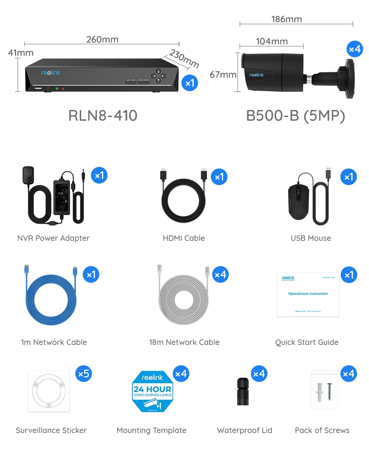 REOLINK 8CH 5MP PoE Security Camera System RLK8-410B4-5MP Black