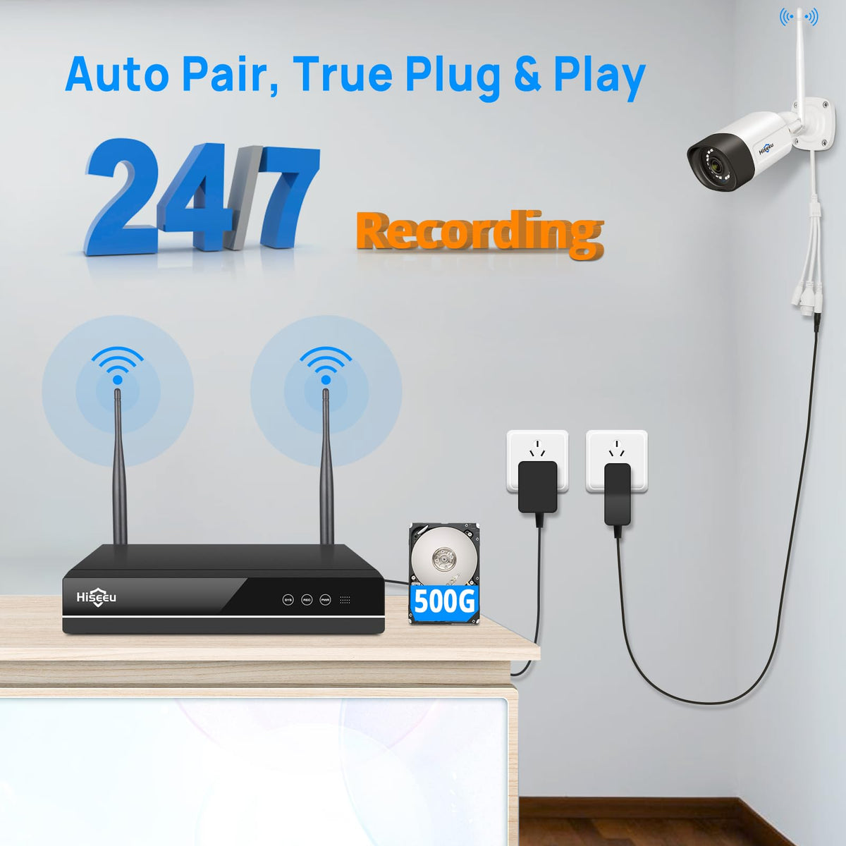 Hiseeu Wireless Security Camera, 5MP WiFi Security Camera System, 500GB HDD