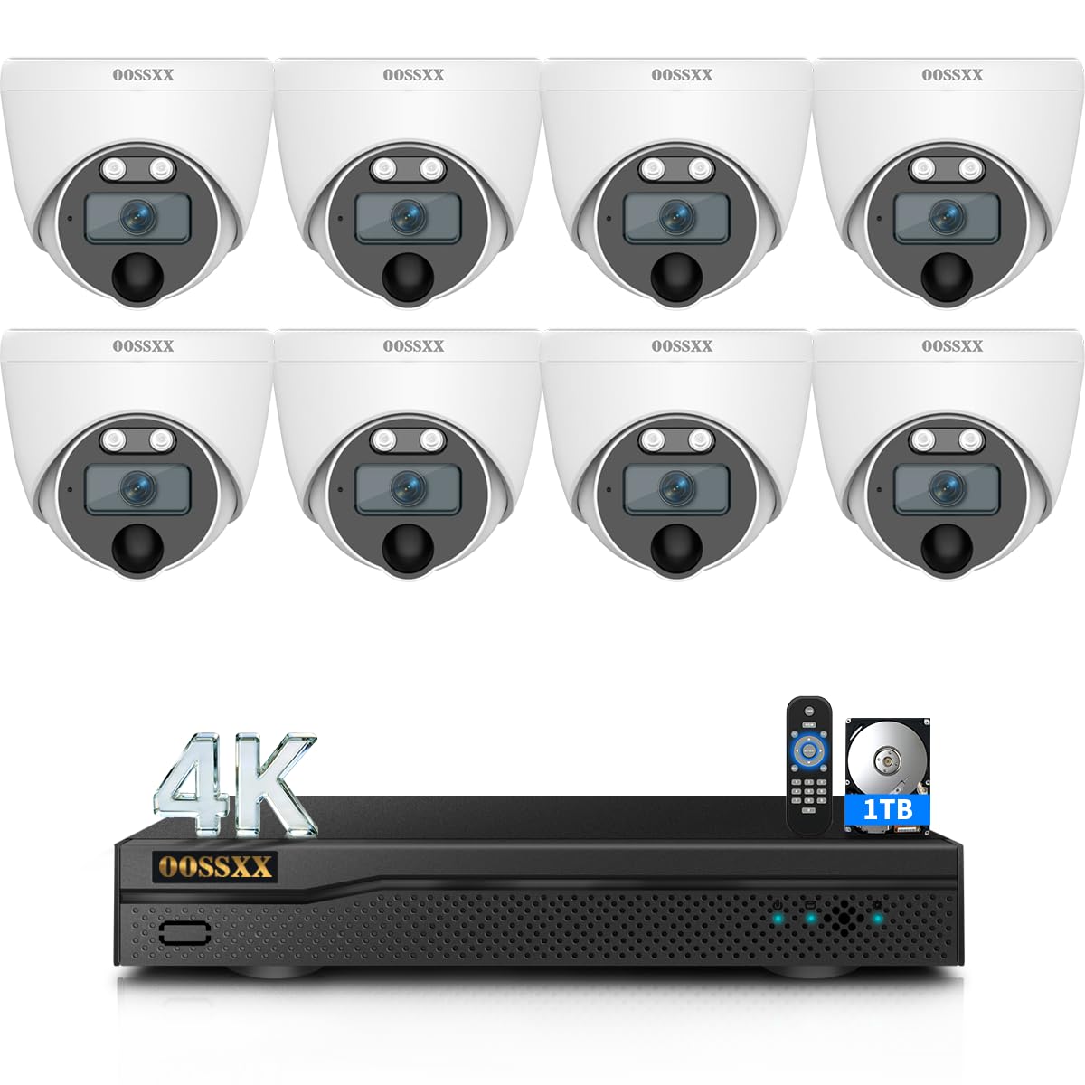 4K HD-Analog Wired Security Camera System 8 Dome CCTV Cameras 1TB HDD