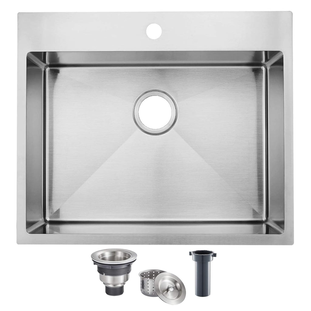 33x22 Black Drop In Kitchen Sink, 33 Inch All In One Topmount Gunmetal Black Stainless Steel Single Bowl Overmount Double Ledges Workstation Sink with Accessories