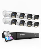 ZOSI 4K PoE Security Camera System,4pcs 4K C186 Aurora Lux Outdoor Indoor Wired Cameras,True Full Color Night Vision,Person Vehicle Detection,2 Way Audio,8MP 8CH NVR with 2TB HDD for 24/7 Recording