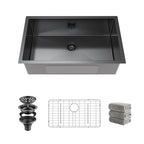 Kitchen Sinks 32x18 Inch Undermount Kitchen Sink Stainless Steel Sink 16 Gauge Single Bowl Set (5 Item Bundle: Sink, Bottom Grid, Drain Assembly, Drain Cap, Towel)