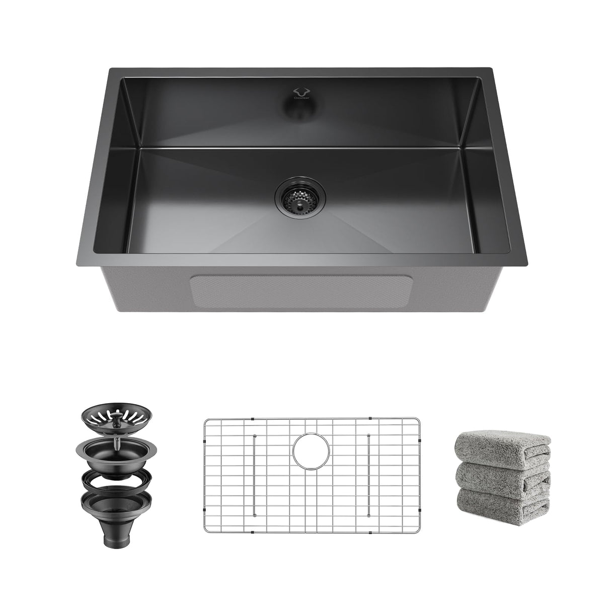 Kitchen Sinks 32x18 Inch Undermount Kitchen Sink Stainless Steel Sink 16 Gauge Single Bowl Set (5 Item Bundle: Sink, Bottom Grid, Drain Assembly, Drain Cap, Towel)