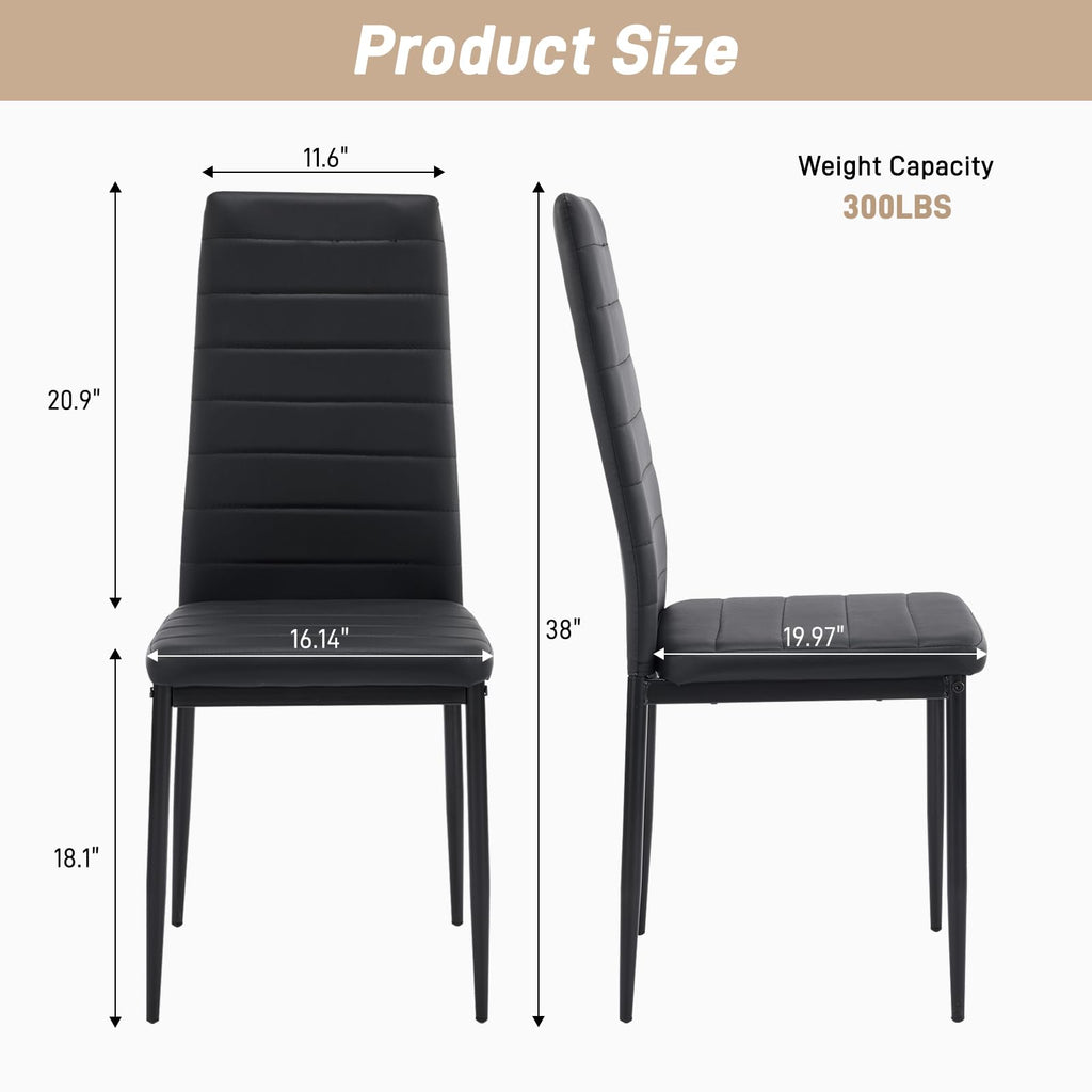 Karl home Dining Chairs Set of 6, PU Leather & High Back, Black