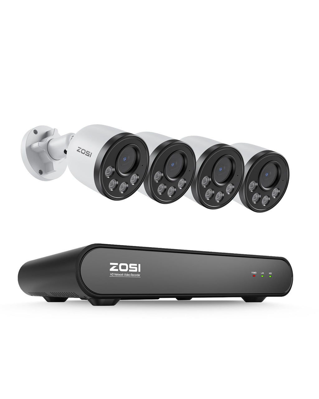 ZOSI 5MP PoE Security Camera System with Audio, 4pcs 4MP Metal Cam, NO HDD