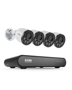 ZOSI 5MP PoE Security Camera System with Audio, 4pcs 4MP Metal Cam, NO HDD