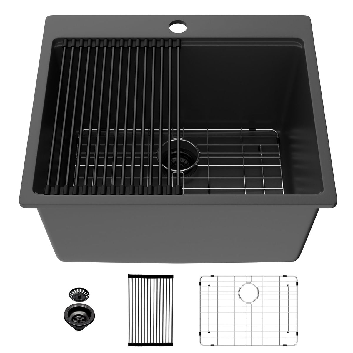 Lordear 18 Inch White Kitchen Sink Granite Composite Undermount Bar Workstation 18x18 White Quartz Sinks Under Counter Single Bowl with Classic Gold Accessories