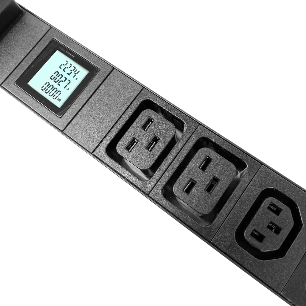 Rack Mount Power Strip - 240V 30A 2C19 & 4 C13 outlets PDU with Built-in Surge Protector, Volt & Amp Meter for Data Center - 19” Metal Housing, Ears & Fittings Included (2C19 4C13)