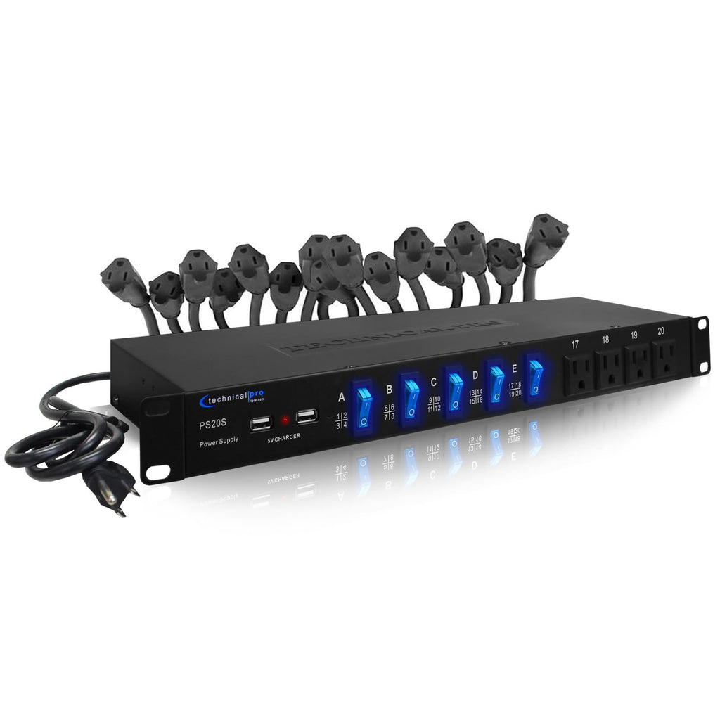 Power Supply Strip Unit Surge Protector, 19" Rack Mount 20 Outlet