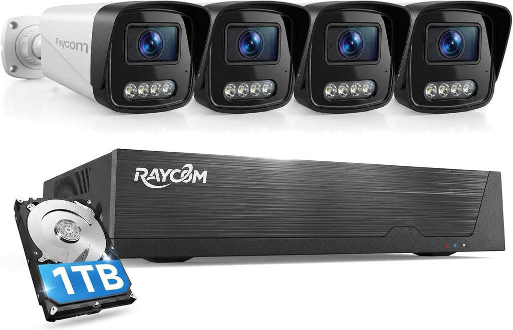 PoE Security Camera System, 4pcs Wired 3MP Outdoor IP Cameras with Color Night Vision, AI Human Detection, Two-Way Audio, 4K 4CH NVR with 500GB HDDfor 24-7 Recording, No Monthly Fee