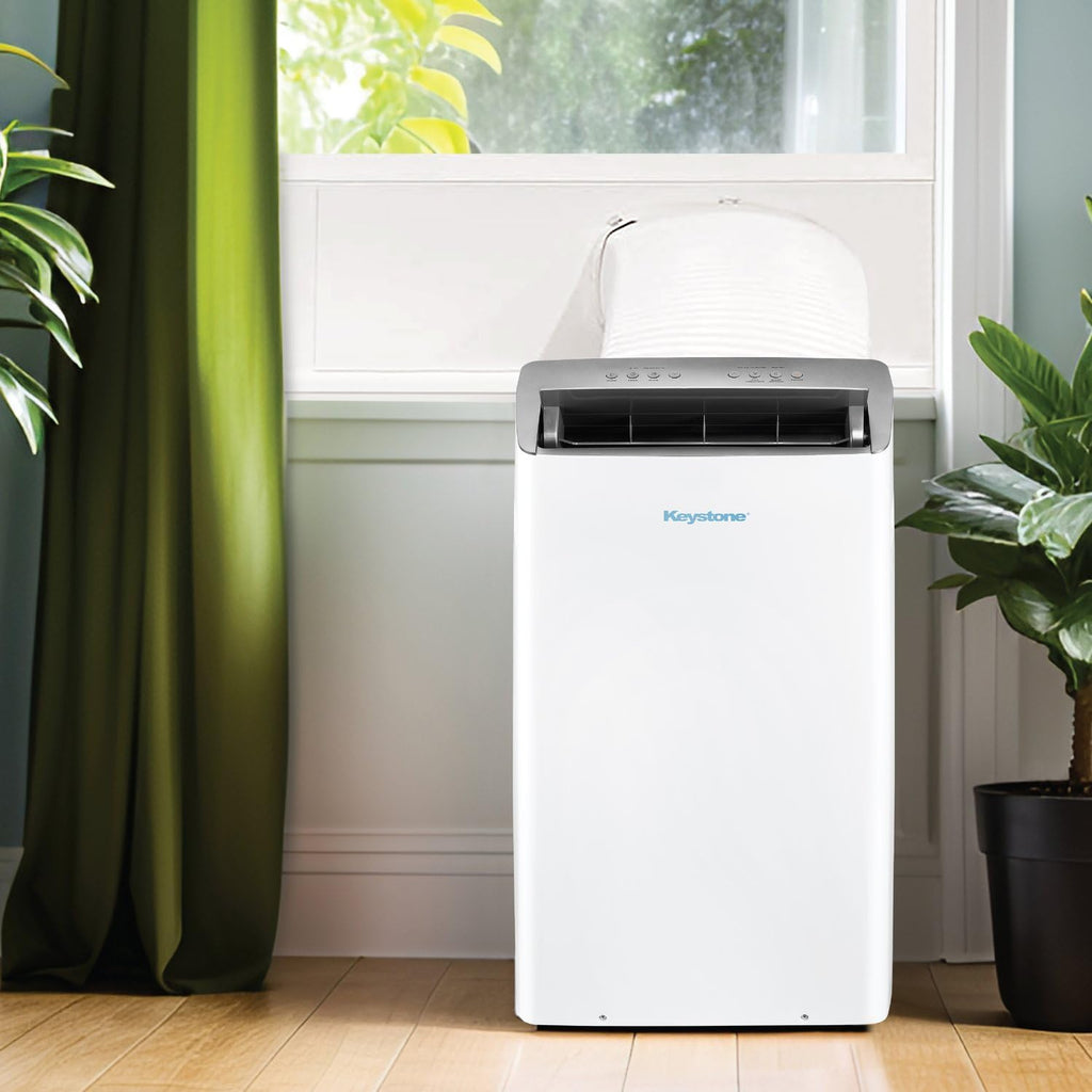Keystone 14,000 BTU ASHRAE/12,000 BTU DOE Portable Inverter Air Conditioner with Heater, Quiet, High Efficiency Operation and Remote, AC Unit for Apartment, Living Room, Medium Rooms up to 550-Sq. Ft.