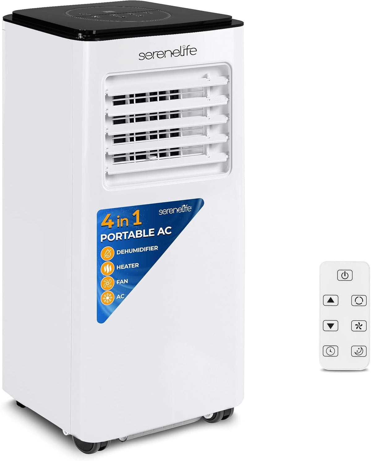 SereneLife 8000 BTU Portable Air Conditioner with Heating Functionality, 4-in-1 Compact Standing Air Conditioner for Room Up to 350 Sq. Ft., Floor AC Unit with LCD Remote Control, Auto Mode, Low Noise