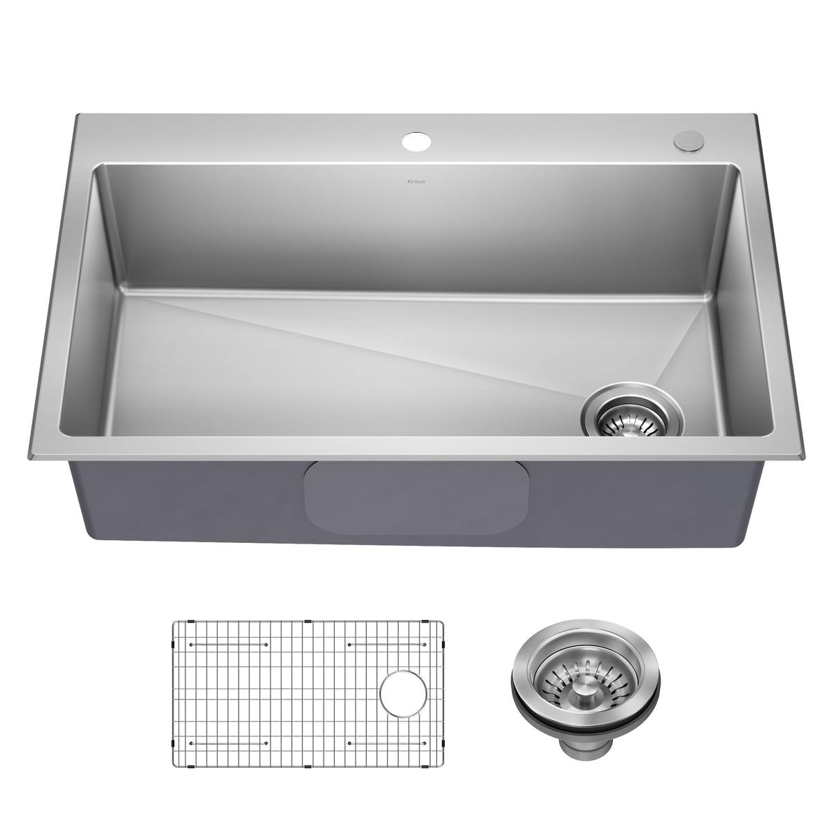KRAUS Fairlane 33 in Drop In/Top Mount Workstation Single Bowl 18-Gauge Stainless Steel Kitchen Sink with Accessories, KWT610-33