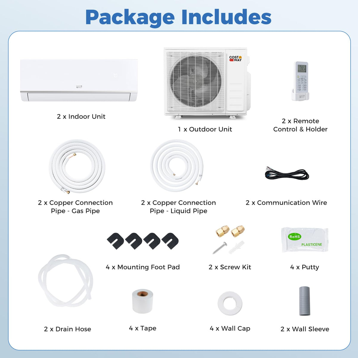 COSTWAY 20K Dual 2 Zone Mini Split AC/Heating System, 23 SEER2 12k+12k BTU