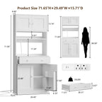 71" Tall Kitchen Pantry Cabinet with Microwave Countertop, LED Lights White