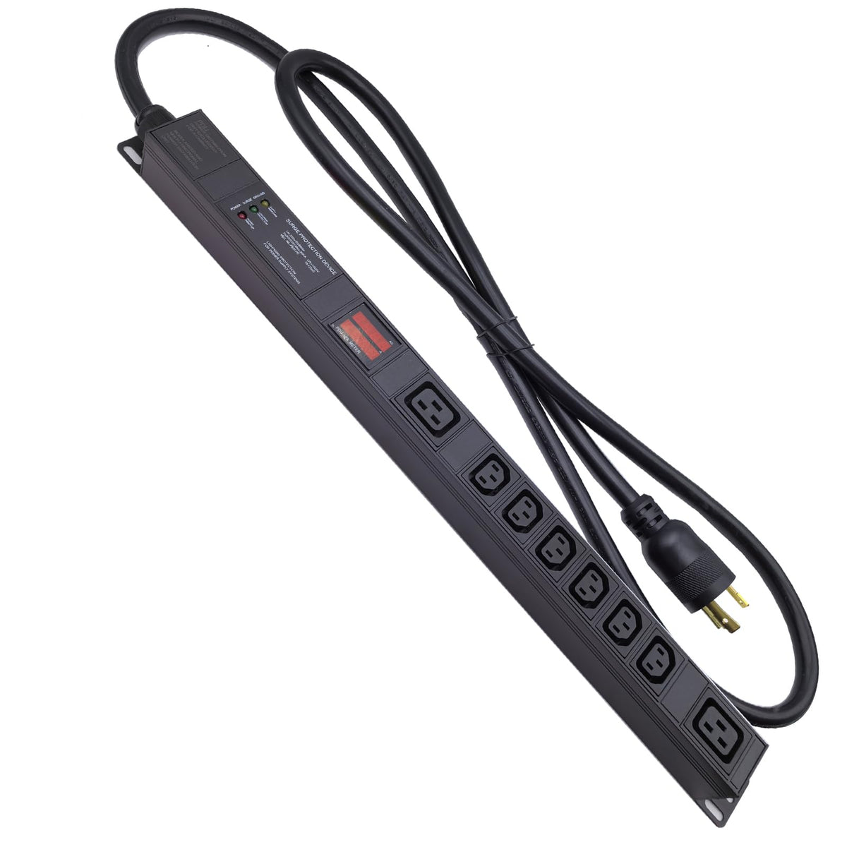 30 amp Metered PDU, 8 Outlets (8 C13) Aluminum Alloy Shell, 120-240V, L6-30P Adapter, 7.2kW, 6 ft. Cord, Anti Electric Shock Module and Voltage Current Display Meter，21X1.75X1.75IN.