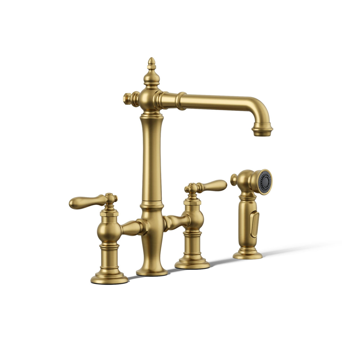 KOHLER Artifacts Two-Hole Bridge Kitchen Sink Faucet with Sidesprayer