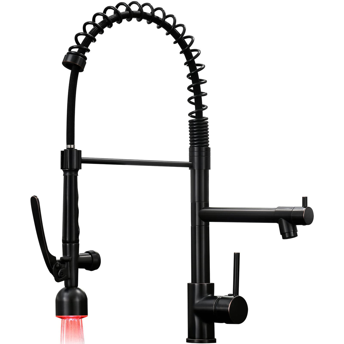 Fapully Black Kitchen Faucet with Pull Down Sprayer,Commercial LED Kitchen Faucet,Single Handle Single Hole Kitchen Sink Faucets