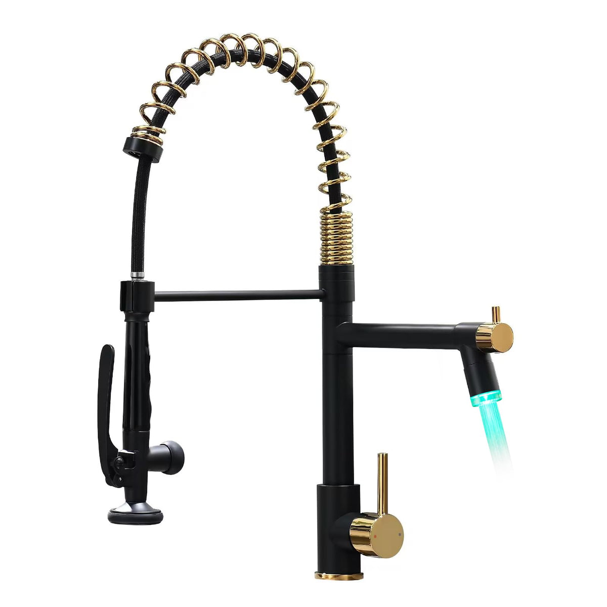 Fapully Black Kitchen Faucet with Pull Down Sprayer,Commercial LED Kitchen Faucet,Single Handle Single Hole Kitchen Sink Faucets