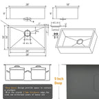 28 Inch Undermount Kitchen Sink Black, 28x18 Gunmetal Black 16 Gauge Stainless Steel Single Bowl Under Mount Commercial Kitchen Sinks 9 Inch Deep Includes Drain