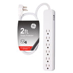 GE UltraPro 6 Outlet Surge Protector, Designer Braided Extension Cord, Flat Plug, Wall Mount, White, 45264, 2 ft (Pack of 8)