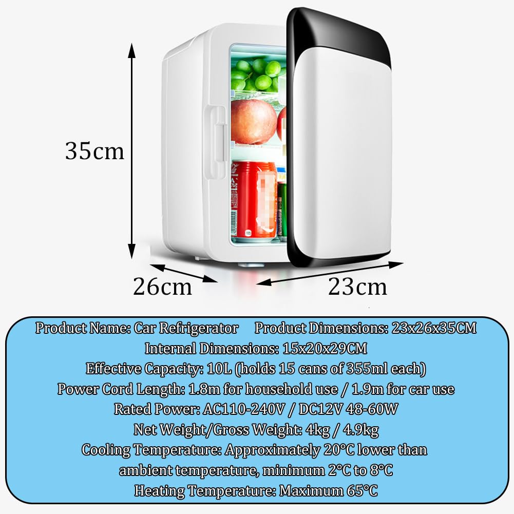10-Liter Electric Mini-Fridge, Outdoor/Car Freezer, Cosmetics/Breast Milk/Medicine Cooler, 12V Portable Hot/Cold Box, Cooling And Heating