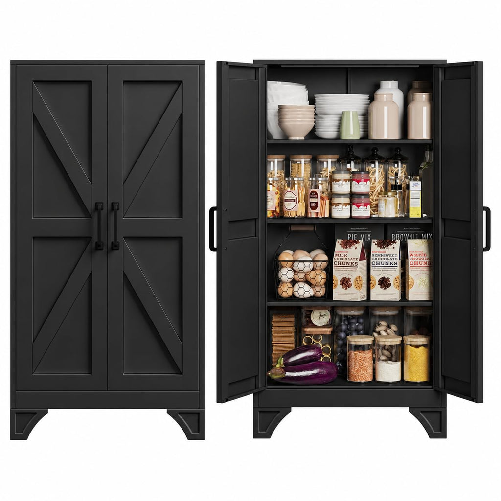 Metal Pantry Storage Cabinets with Doors and Shelves,75" Tall White