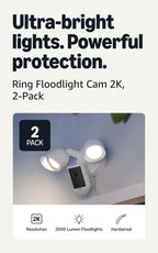 Ring Floodlight Cam 2K (newest model), Wired, Home or business security, Wide-Angle Retinal 2K Video, 6x Enhanced Zoom, Ultra-Bright Floodlights, White