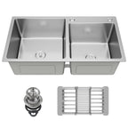 30-inch Black Kitchen Sink, Double Bowl Drop-in/Top-Mount 304 Stainless Steel with Nano Coating, Includes Drain Assembly & Fruit Basket for Modern Kitchen (30.7" x 16.9")