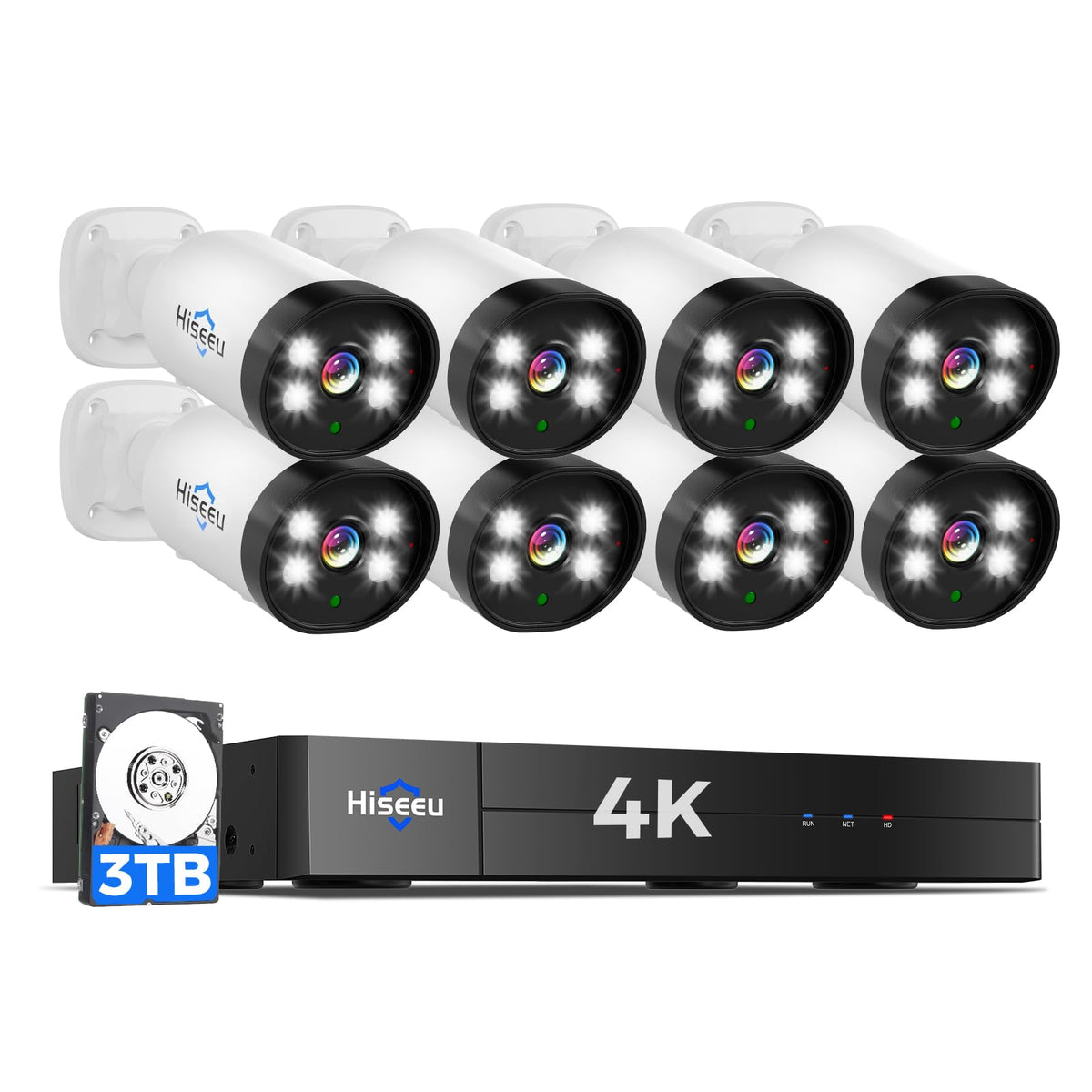 Hiseeu 4K Wired Security Camera System,8PCS 8MP CCTV Cameras,3TB HDD