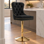 Velvet Swivel Bar Stools Set of 4, Height Adjustable, Black with Gold Base
