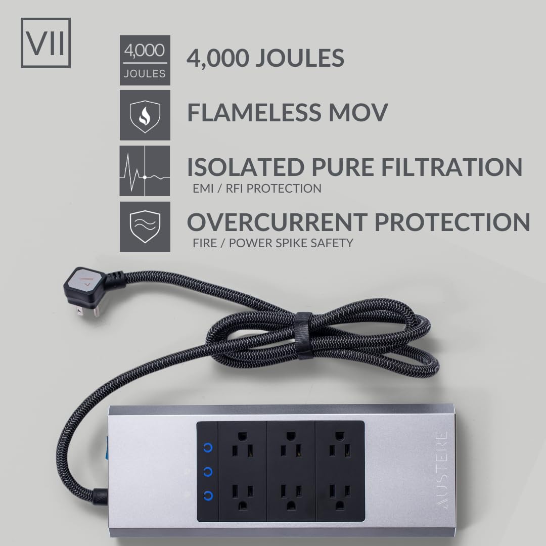 VII Series, 6 Outlet Surge Protector Power Strip 4000 Joules, USB-C