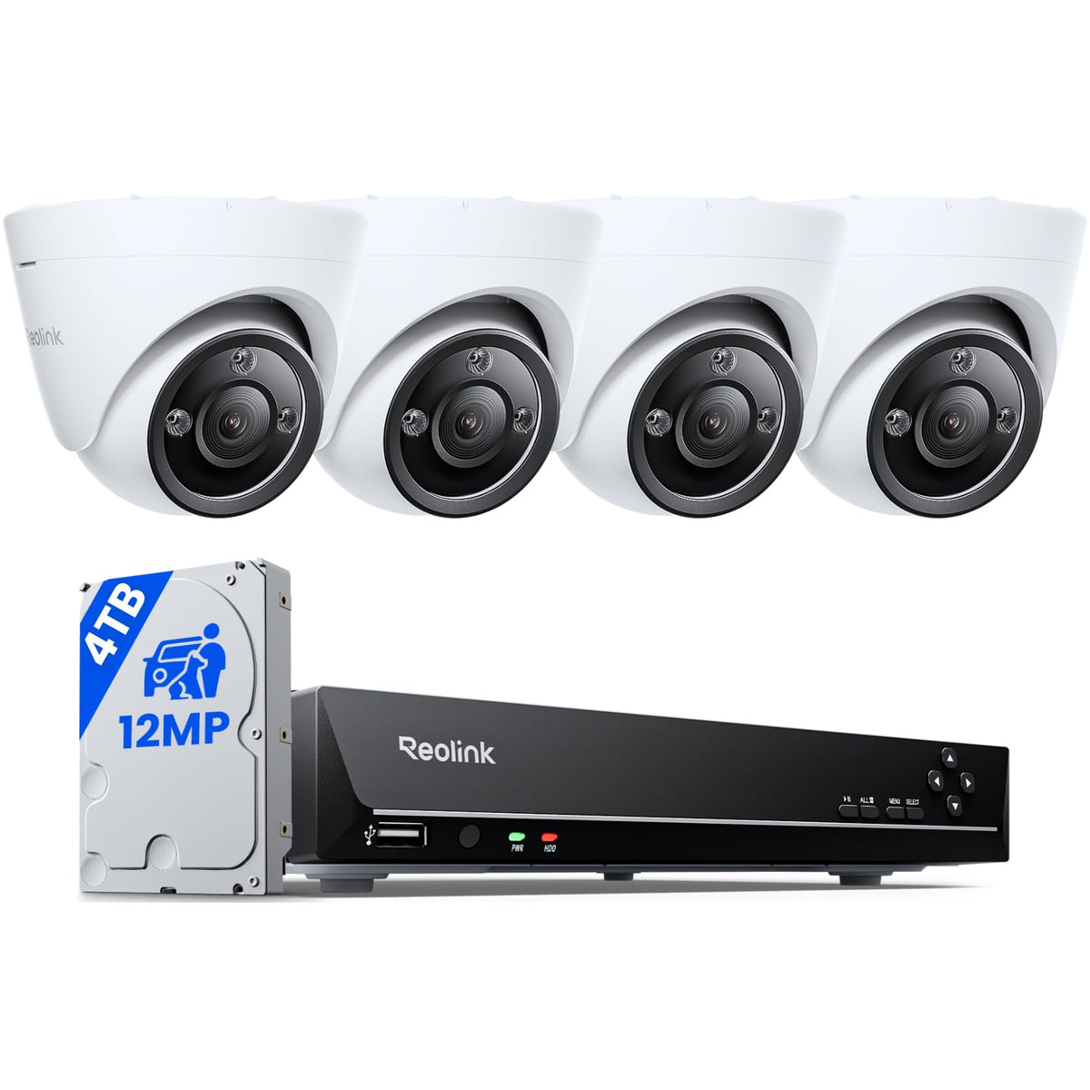 REOLINK 8CH 12MP PoE Security Camera System with 4TB HDD RLK8-1200D4-A