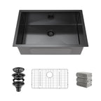 Kitchen Sinks 32x18 Inch Undermount Kitchen Sink Stainless Steel Sink 16 Gauge Single Bowl Set (5 Item Bundle: Sink, Bottom Grid, Drain Assembly, Drain Cap, Towel)