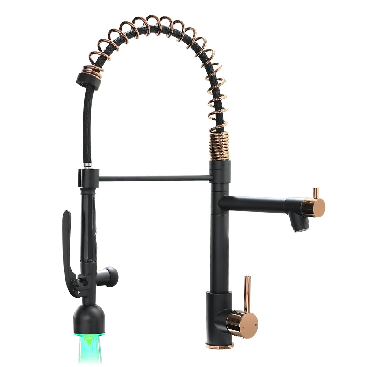 Fapully Black Kitchen Faucet with Pull Down Sprayer,Commercial LED Kitchen Faucet,Single Handle Single Hole Kitchen Sink Faucets