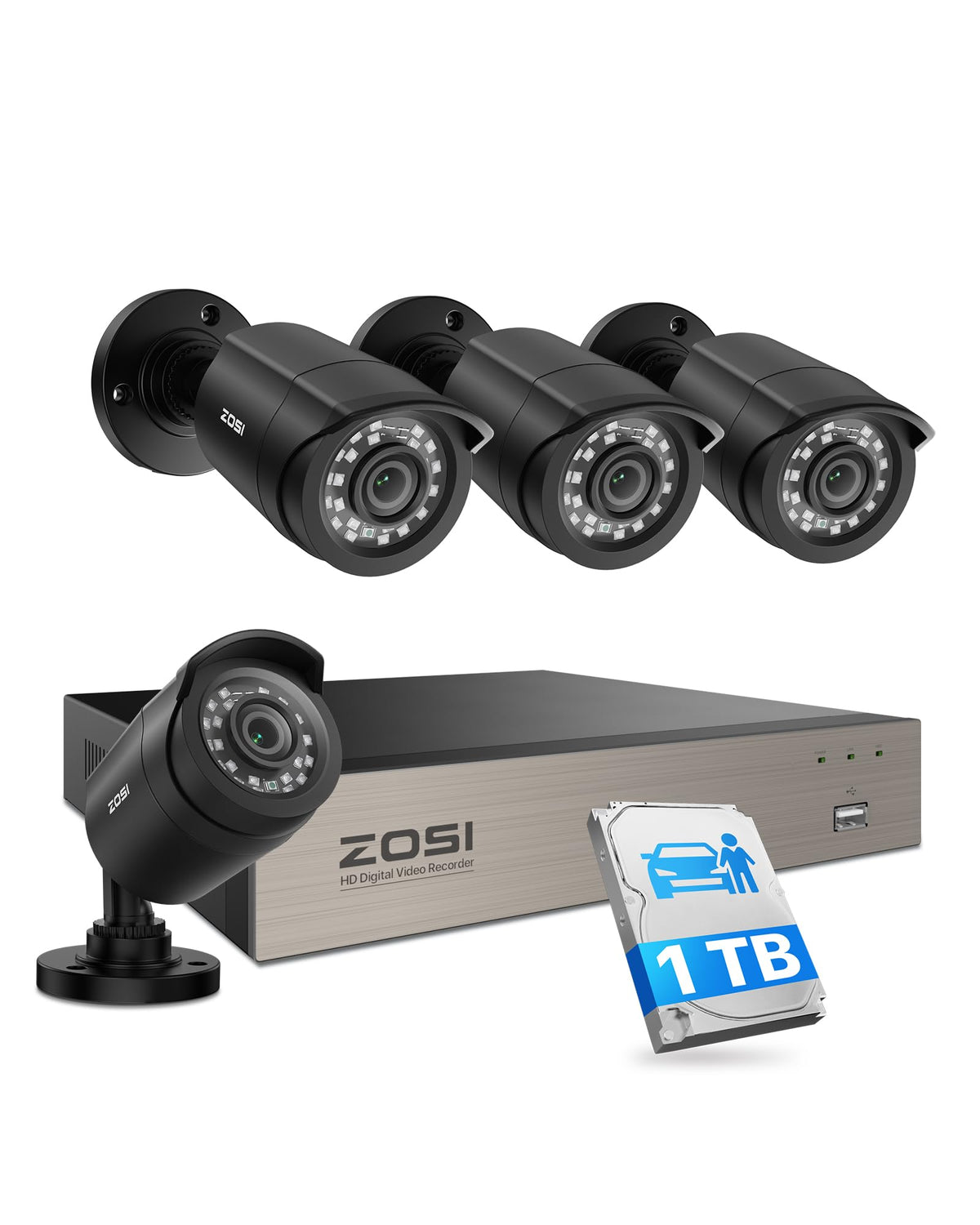 ZOSI 3K Lite 8CH Security Camera System Outdoor with 1TB Hard Drive,AI Human/Vehicle Detection,Night Vision,H.265+ 8 Channel 5MP Lite Video DVR Recorder,8X 1080P HD 1920TVL Weatherproof CCTV Cameras