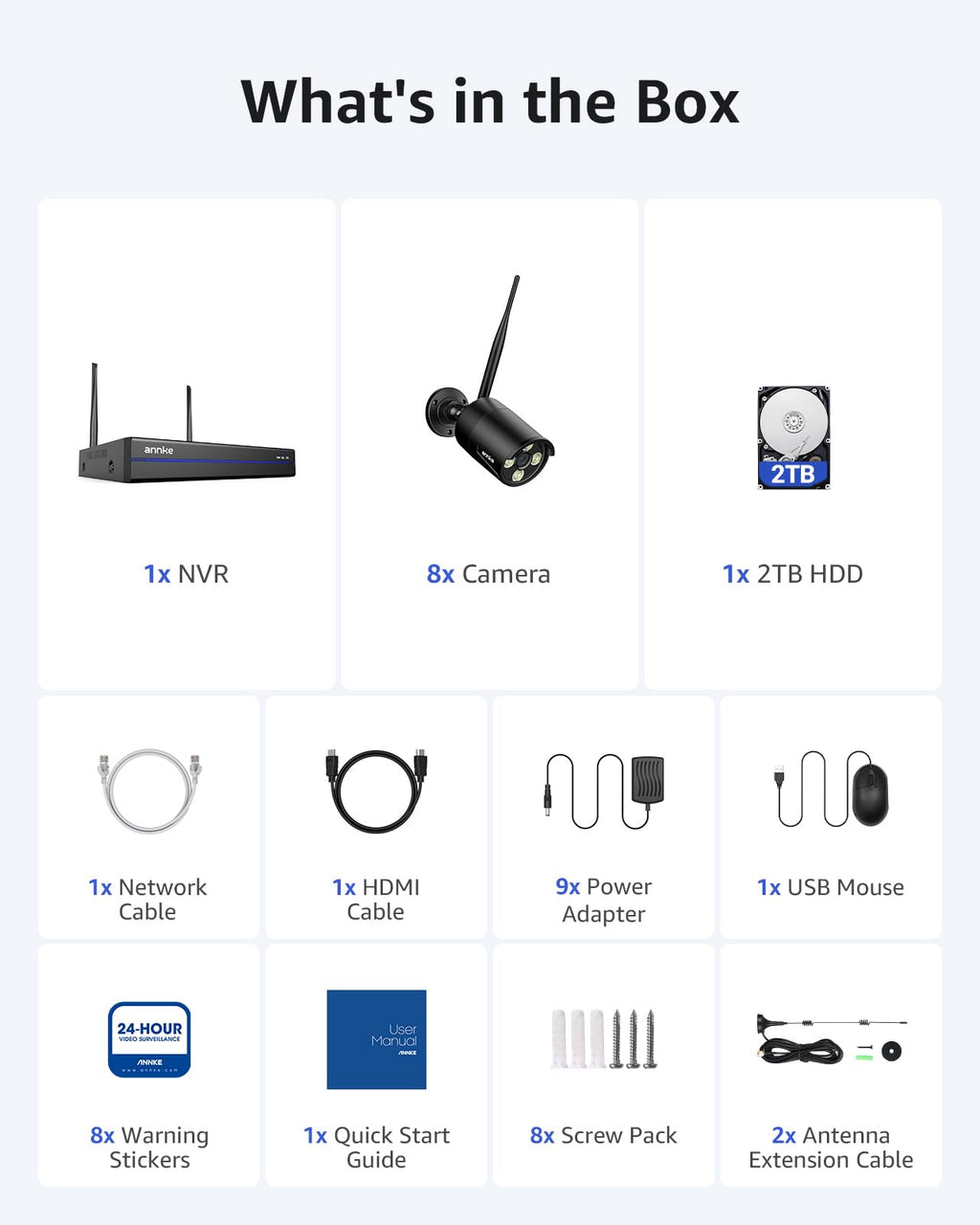 ANNKE Wireless Security Camera System-16CH NVR & 8 x 3MP Outdoor Cams, 1TB