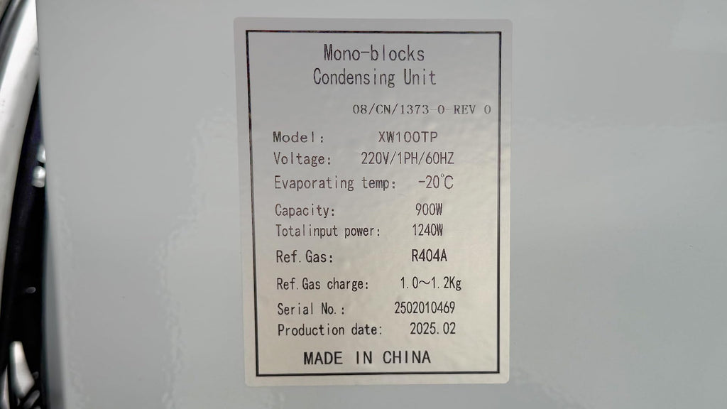 Monoblock Refrigeration Condensing Unit, Top-Mounted, 1 HP, 220V/1PH/60Hz, Walk-In Cooler and Freezer, Model XWZ100T