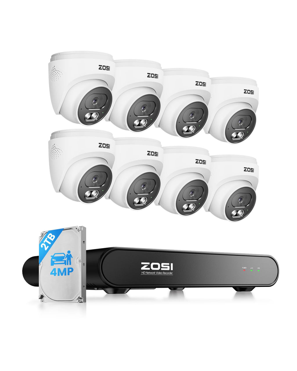 ZOSI C220 8CH 5MP NVR with 8 x 4MP Audio PoE CCTV Camera System, 2TB HDD
