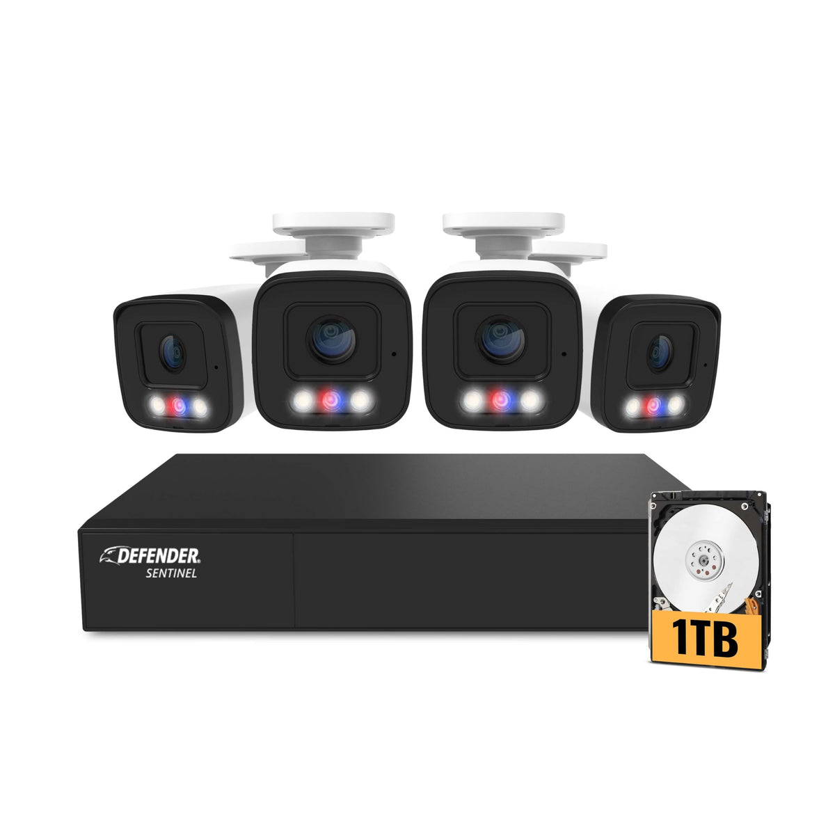 Defender AI Powered Sentinel 4K 16CH PoE Security Camera System, 16pcs NVR Metal Outdoor Surveillance Cameras, 2TB HDD, SMART AI Human Detection, Blue/Red Lights, Works w/Empower App